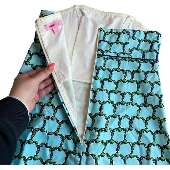 Lilly Pulitzer Women’s 2 Bowen Strapless Mini Dress Blue Green Macrame‎ Print - Picture 4 of 8